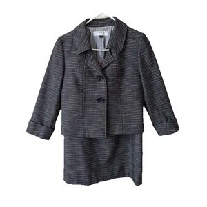 Tahari Arthur S Levine Skirt Suit Women 4 Black Tweed Blazer Jacket Career Set‎